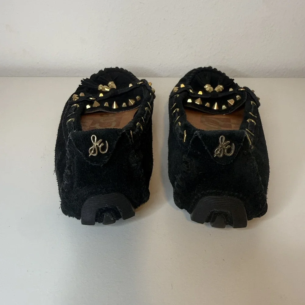 Sam Edelman Studded Black Loafer Penny Moccasin With Tassels, Women's 8